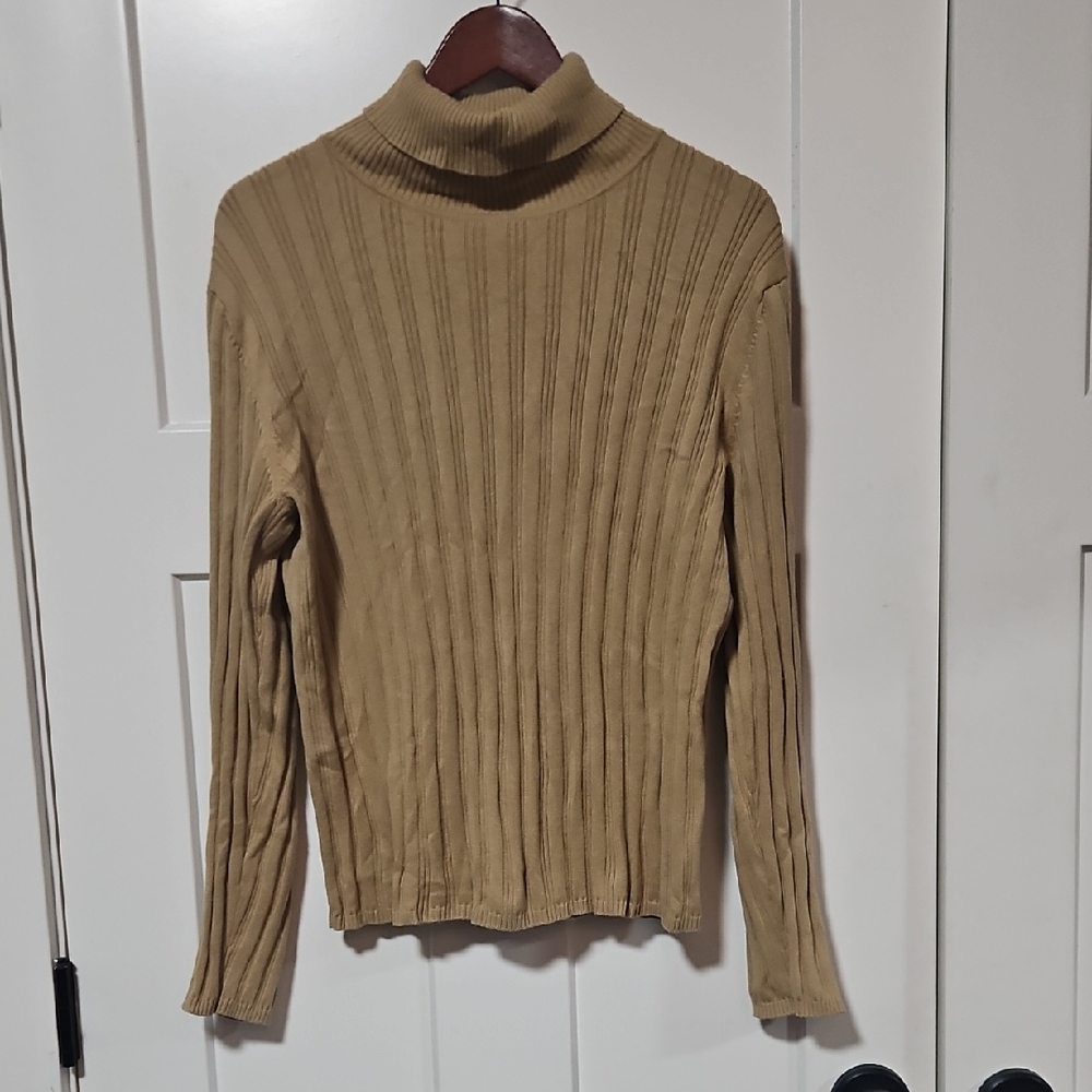 Talbots Camel Ribbed Turtleneck Sweater 100% Cotton Women's XL